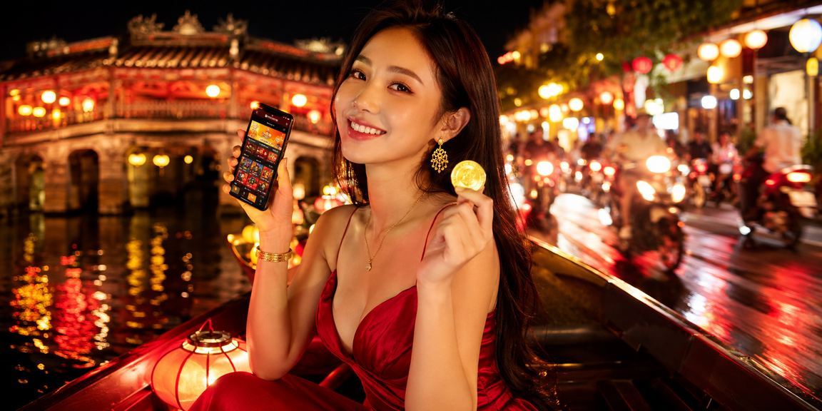 Chơi casino trên điện thoại tại chợ đêm Hội An